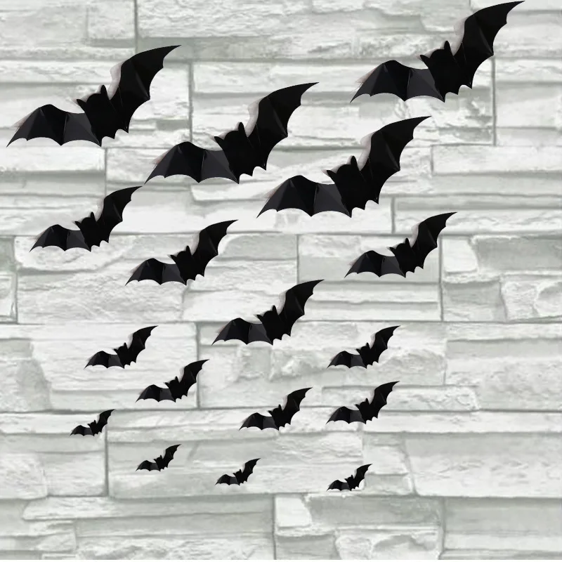 80Pcs/set Black 3D Bat Stickers For Halloween Kids Room Decor Combination Wall Decals Festival Home Decoration Removable Sticker