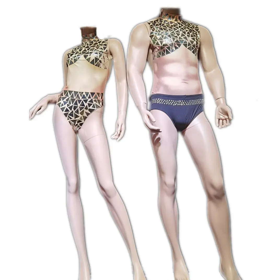 

Bar Singer and Singer Gogos European and American Fake Meat Exposed Muscle Male Silver Lens One Piece Dress Dance Team Performan