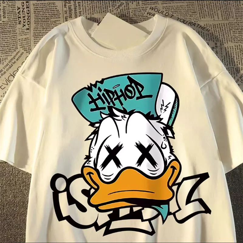 Donald Duck cotton short-sleeved T-shirt American men and women the same  loose Disney Graphic T-shirt anime student loose top