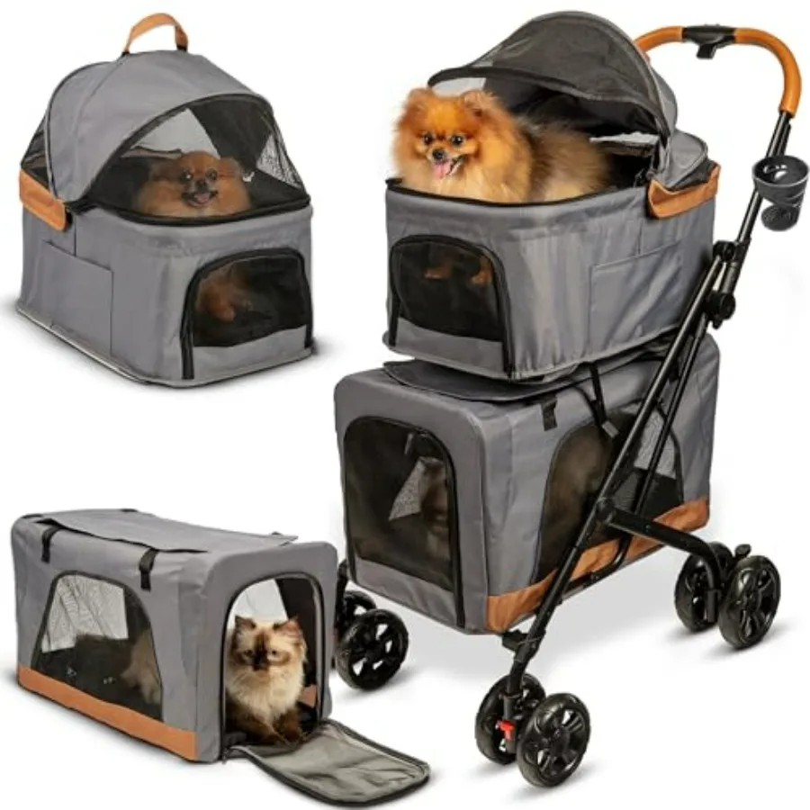 

Double Pet Stroller with Detachable Carriers - Ideal for 2 Dogs or Cats - Compact and Convenient Design - Easy Assembly Double