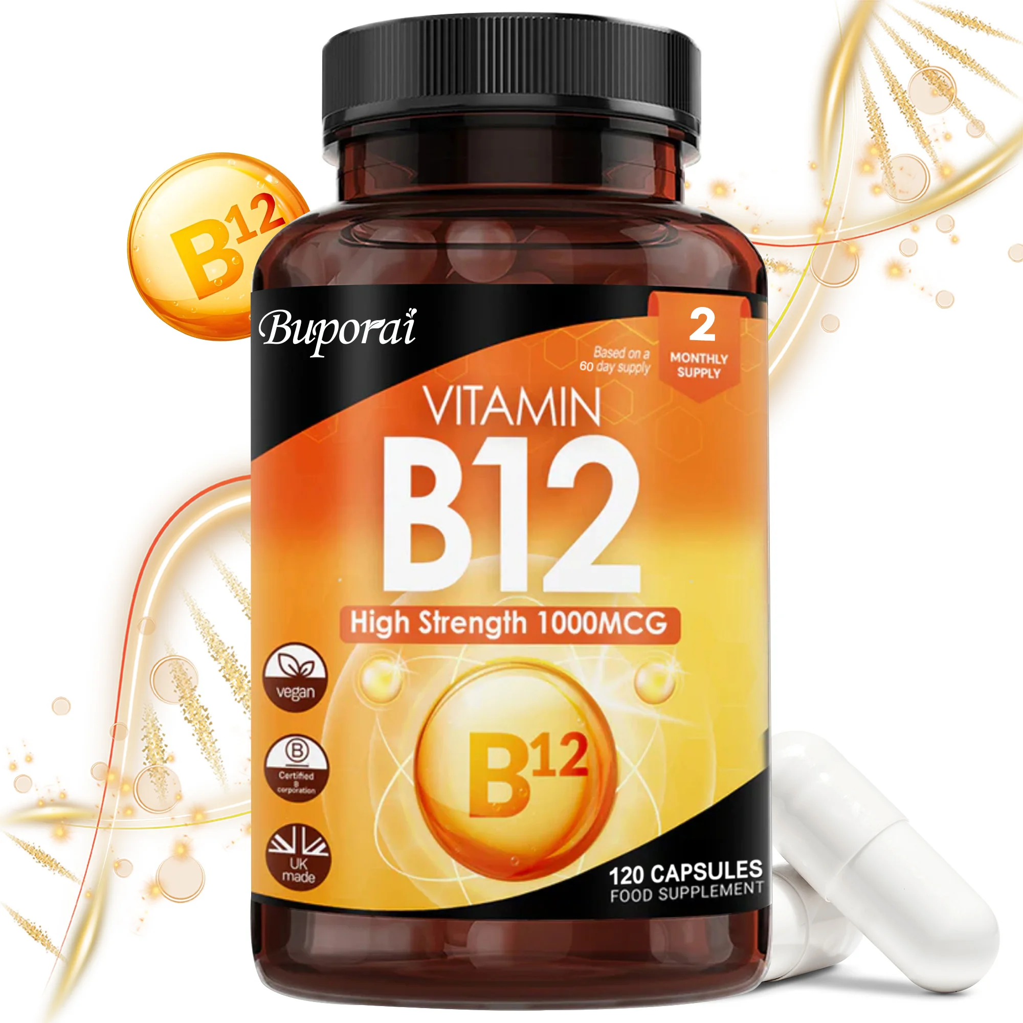 

Vitamin B12 High Strength 1000mcg - Boosts Brain Function and The Immune System, Supports Nervous System Health