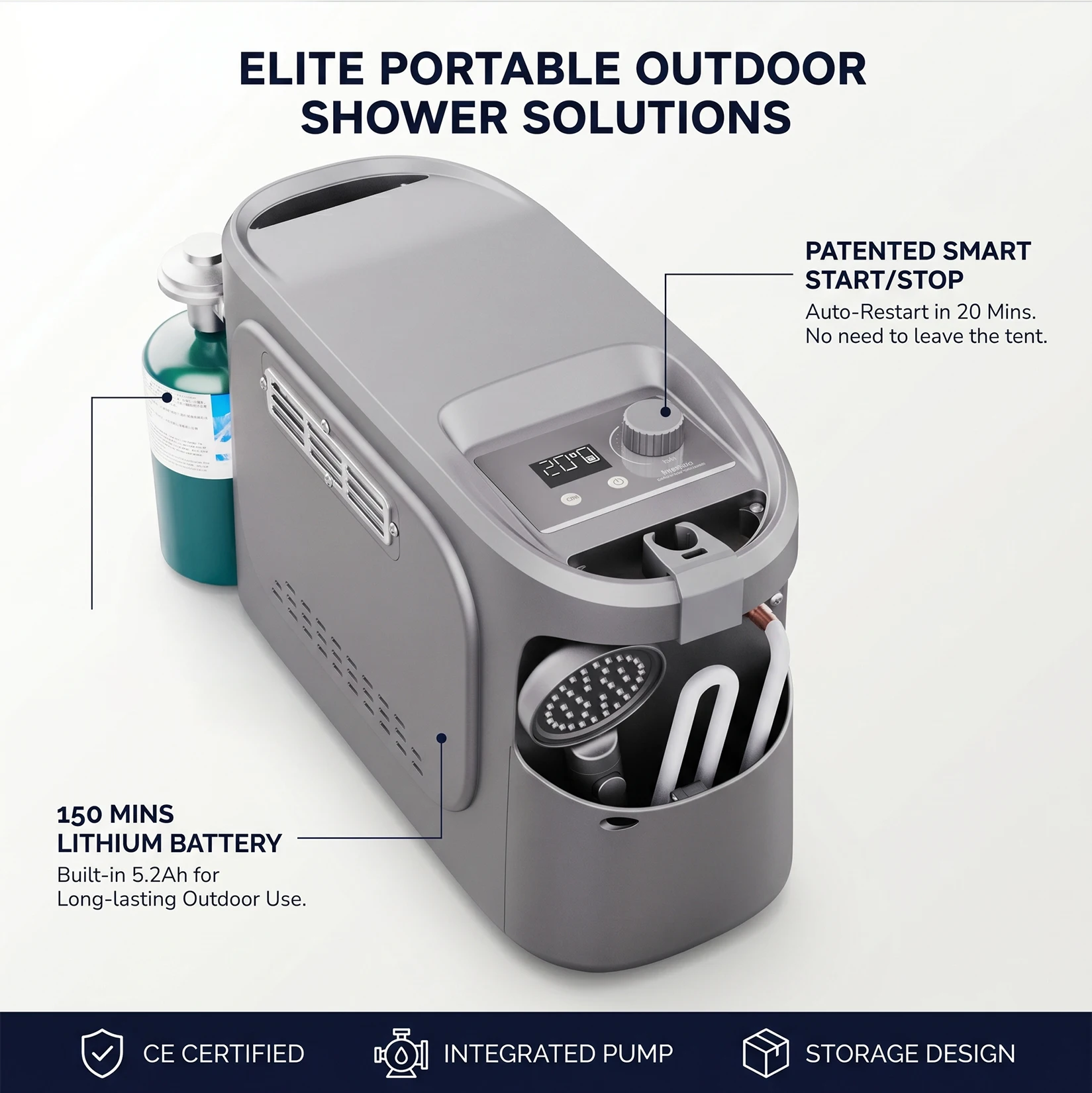 Lightweight Nylon Tankless Gas Water Heaters Portable Quiet Instant Hot Water Shower Leak Proof Eco Friendly for Camping RV