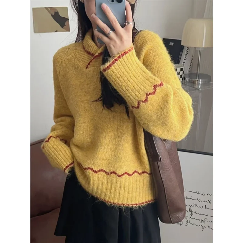 

Высококачественный вязаный свитер с воротником для женщин без катышков, ранняя осень, Новое поступление, длинный кардиган све, обычный тонкий