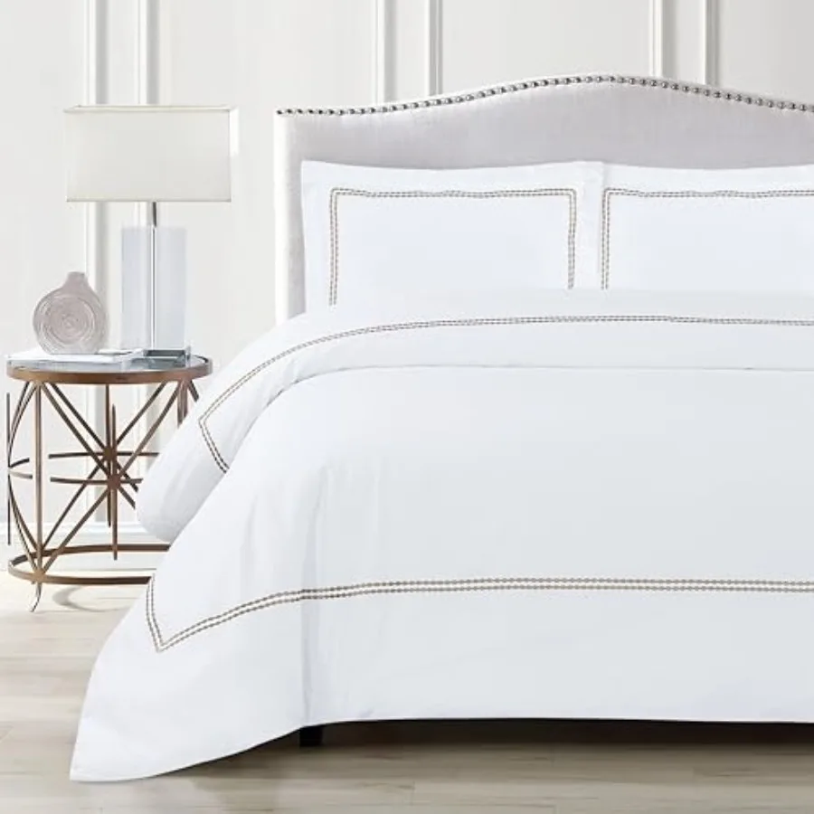 

Белый комплект постельного белья класса люкс для отелей: пододеяльник из 100% хлопка с вышивкой и 2 наволочки, гипоаллергенный, на молнии