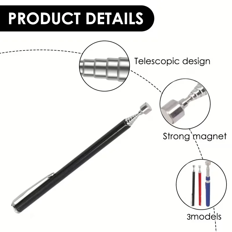 แท่งแม่เหล็กดูดแบบพกพาอเนกประสงค์ พร้อมคลิปหนีบปากกา สำหรับซ่อมรถยนต์