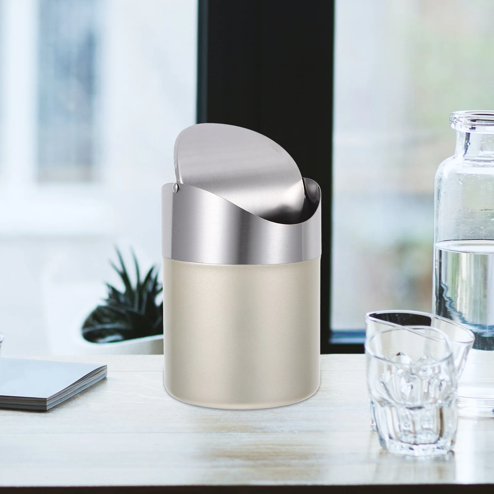 

Mini Swing Desktop Trash Can Stainless Steel Small Garbage Bin For Office Home Desk Table Waste Rubbish Bucket Container
