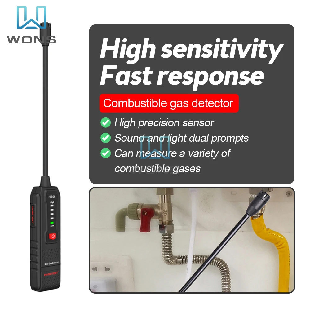 HABOTEST HT66 Portable Combustible Gas Leak Detector 50-1000PPM Gas Leak Detector Liquefied Natural Gas Methane Gas Leak Alarm