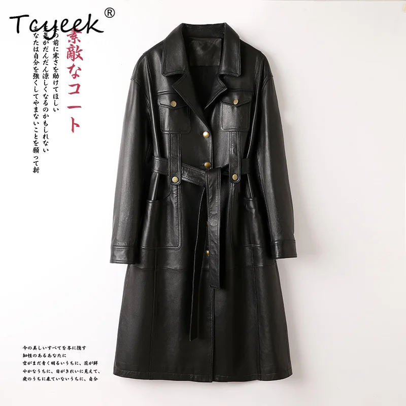 Tcyeek couche supérieure en peau de mouton printemps automne col de costume couleur unie longueur moyenne veste en cuir pour femme Ж Dönishiжаğlulari Куртка