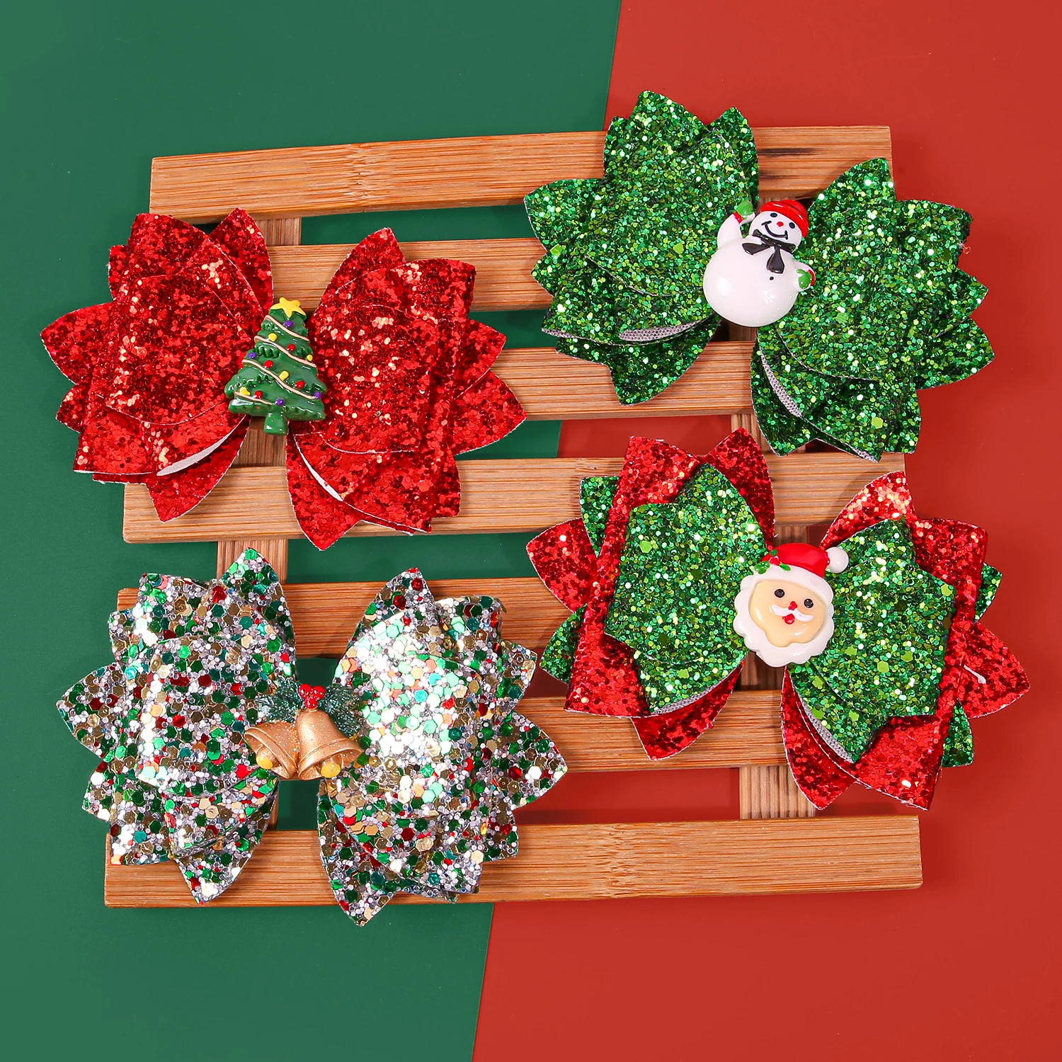

2/4pcs Cartoon Snowman Santa Claus Christmas Tree Bell Glitter Sequin Bow Hairpin For Girls Christmas Decor Hair Accessories