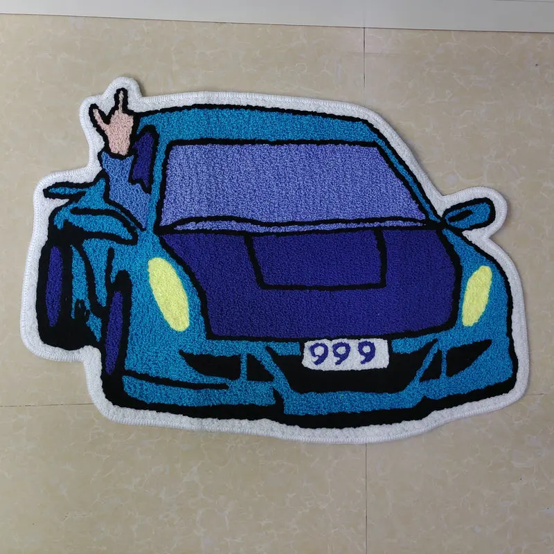 Fashion Car Shape Carpet Handmade Embroidered Plush Rug Children Living Room Bedroom Decor Floor Mat Doormat 75X50cm