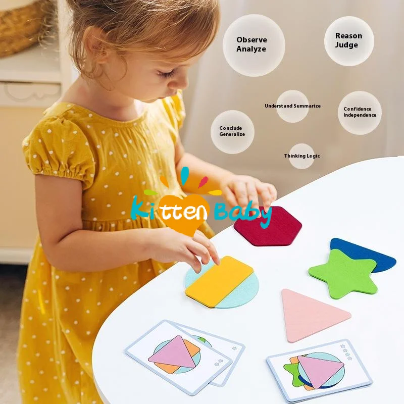 

1 комплект, забавные головоломки, обучающие игрушки, деревянные геометрические фигуры, сложенные игры с распознаванием цвета