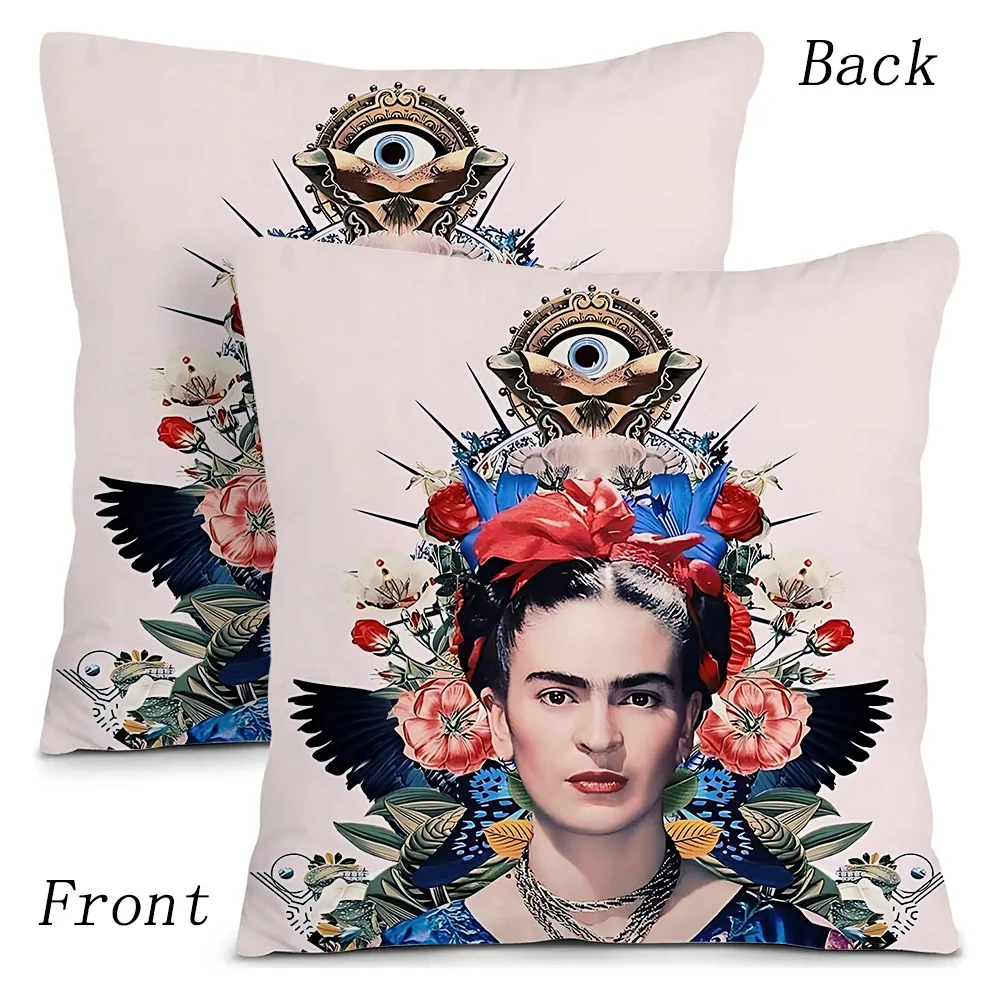 F-Frida Pillow Covers Cartoon Sofa Decorative Home Double-sided Printing Short Plush Cute Cushion Cover