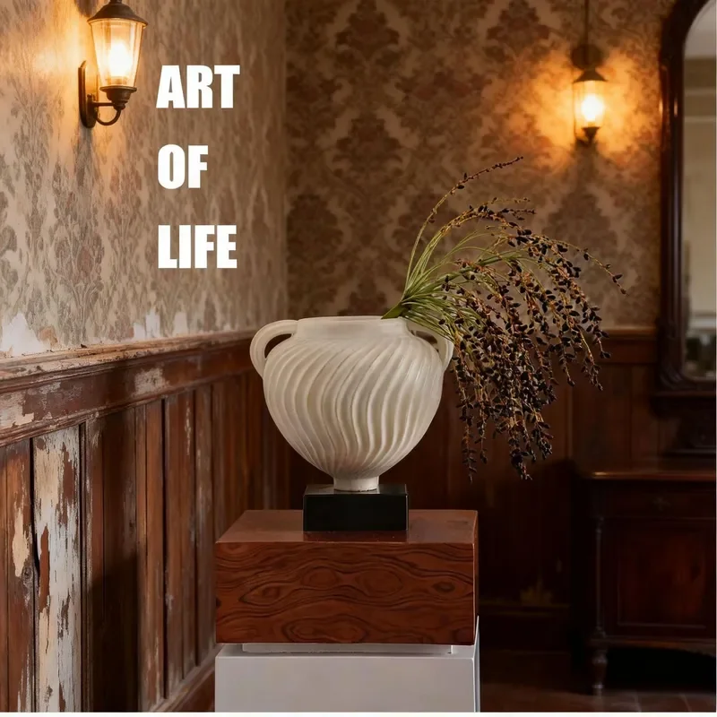 French Medieval Retro Vase High End Ornament Big Belly Round Soft Decoration Living Room Nordic Wabi Style Dining Table Decor