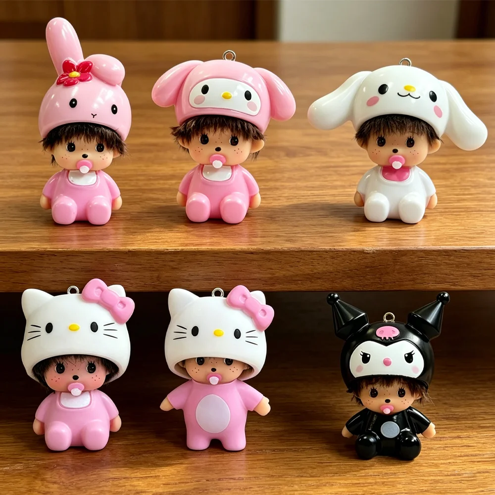 Llavero con colgante de Kitty Kuromi Monchhichi, decoración para mochila y adornos para coche, opciones de regalo para niñas, mejores amigas y parejas