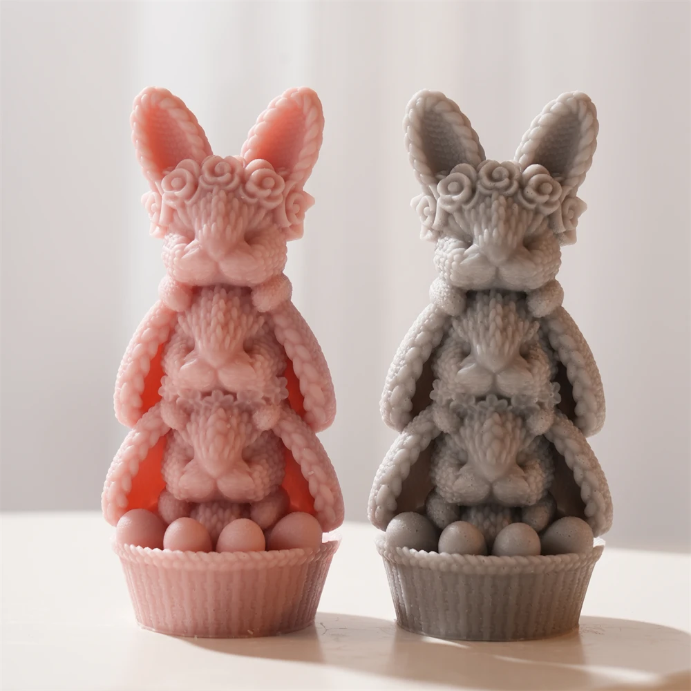 

Bunny Egg Silicone Soy Wax Mould Easter Decor Knit Rose Rabbit Candle Silicone Mold Easter Home Decoration Rabbit Candle Mold