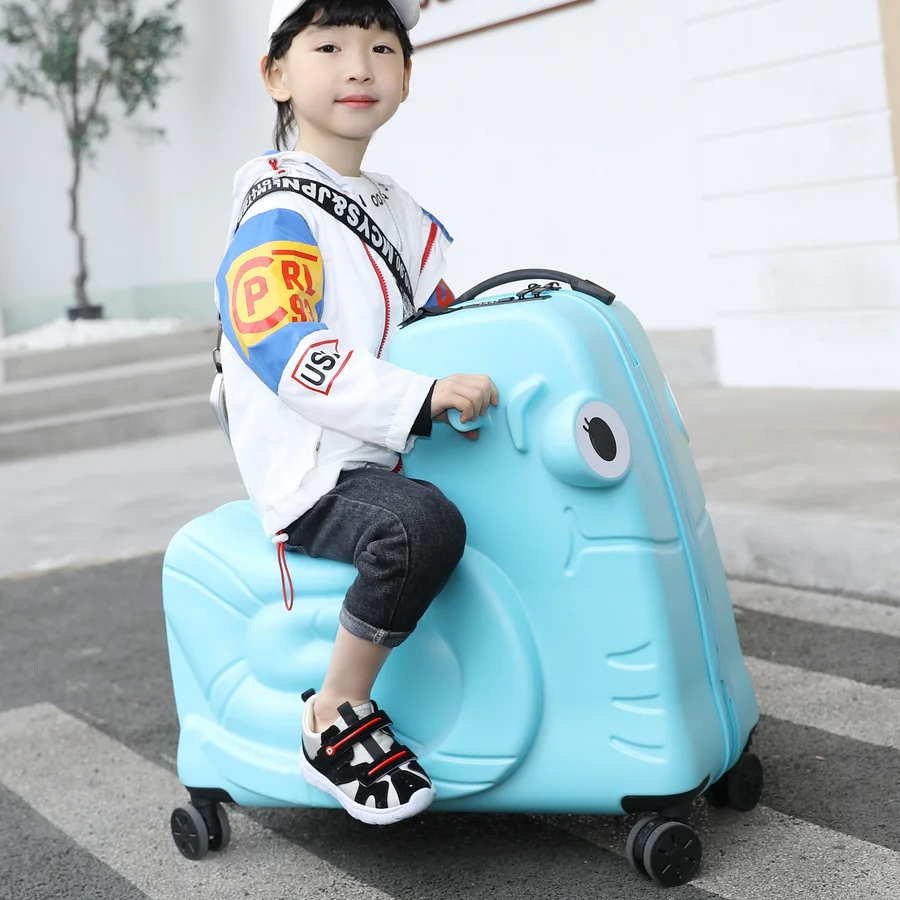 New travel experience children\'s luggage riding trolley case cute baby can ride travel box 24 cute snail shaped suitcase