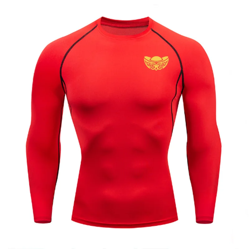 Men's Quick Drying Compression Shirt Breathable Tight Fit Lightweight Sweat Absorbing Fitness Cycling Top with New Year Print