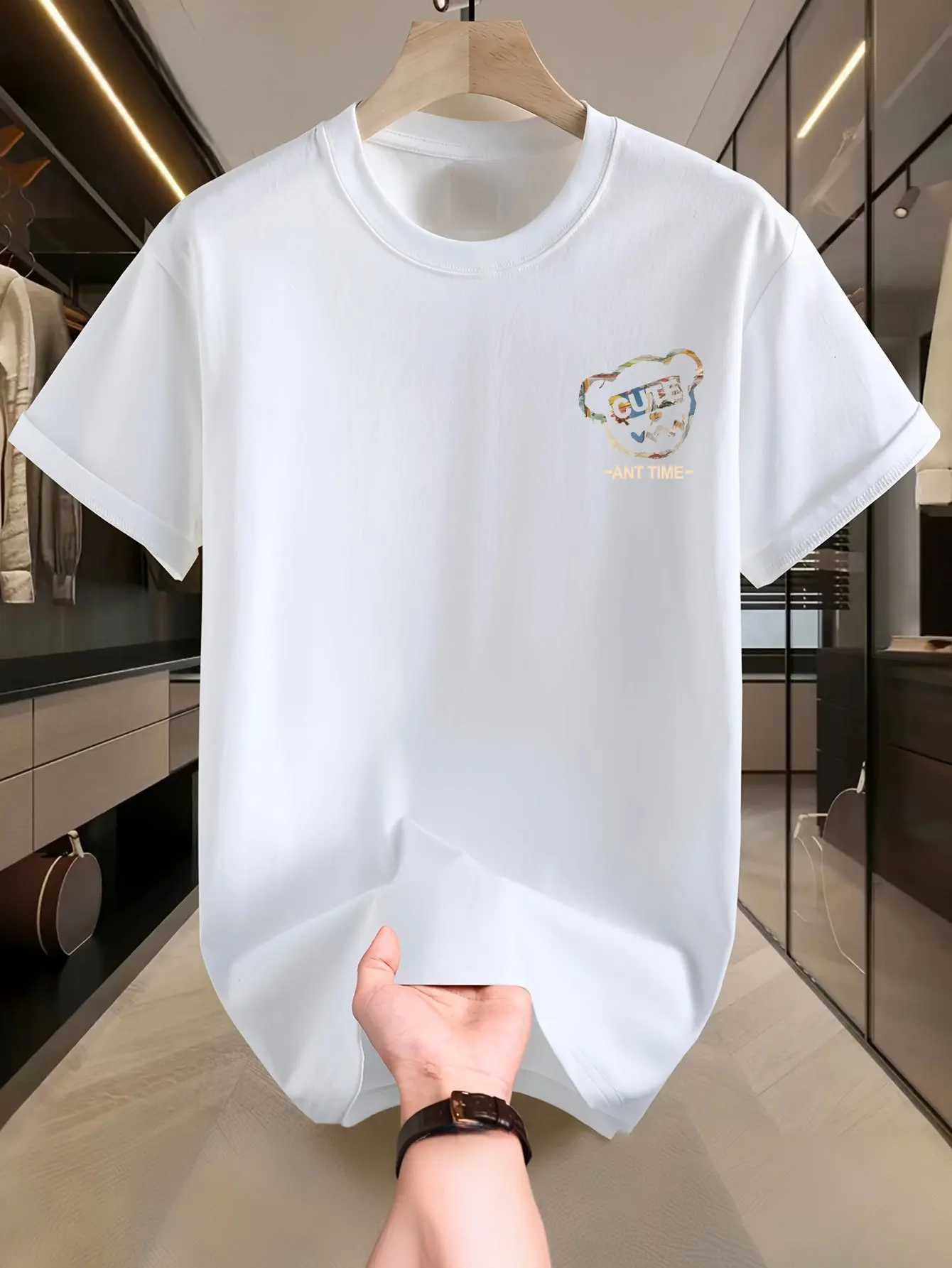 

[Cute Bear T Shirt] Cotton Men's Black T-Shirt | Abstract Impressionist Cute Bear Design, Casual, Versatile Short Sleeve