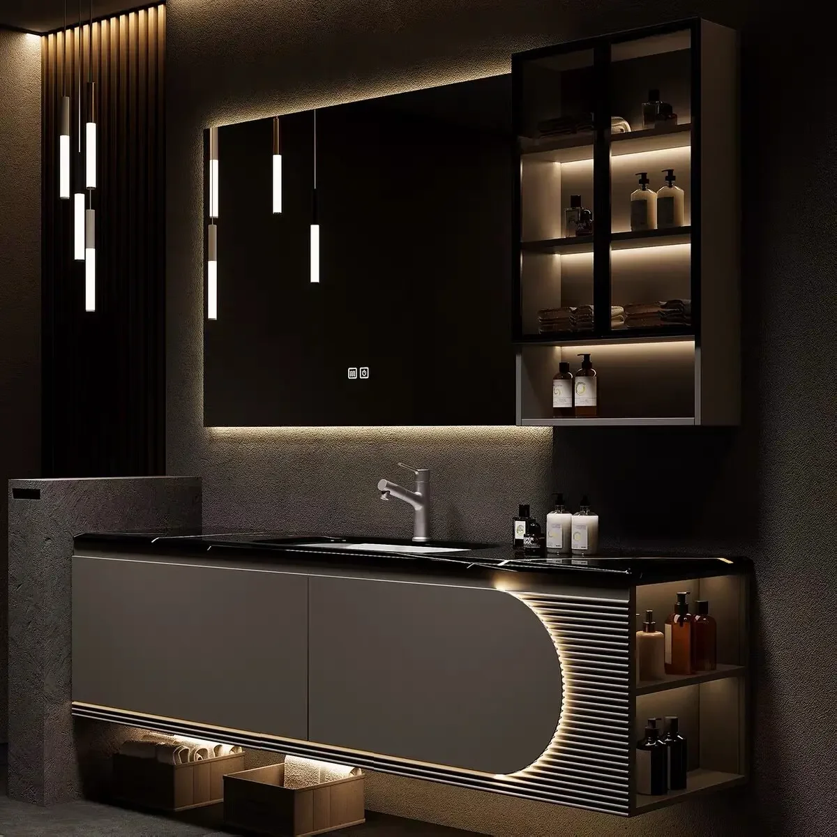 Balcony Oak Washing Machine Integrated Cabinet, Bathroom Cabinet Combination, Bathroom Slate Washbasin Cabinet