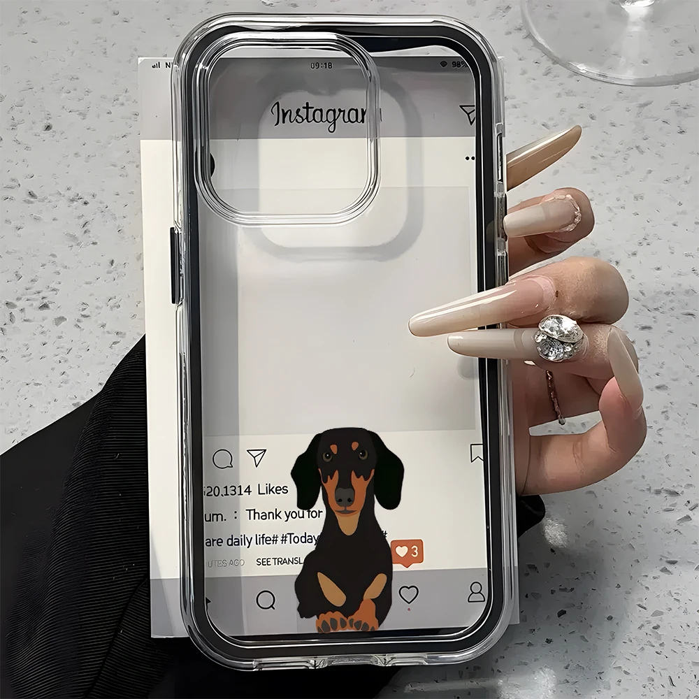 Dachshund Dog Pattern 2in1 Clear Phone Case For Samsung Galaxy S26 Ultra S25 S23FE S24 S22Plus A37 A57 A55 A54 A36 A35 A16 Cover