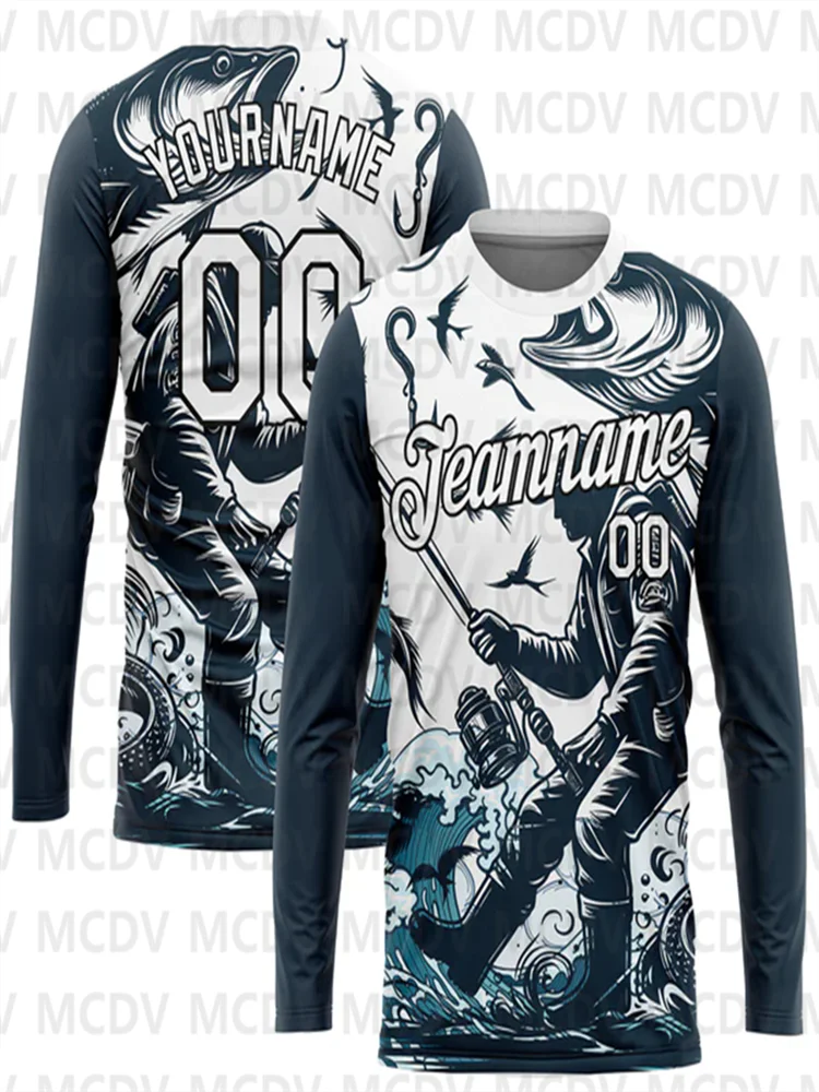 

Custom White Black 3D Pattern Design Fishing Fish Hook Performance T-Shirt