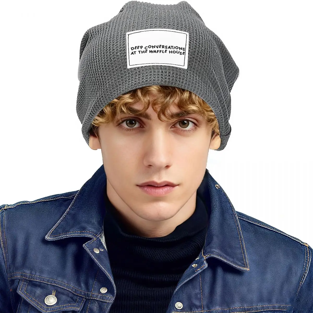 Waffle House Jonas Brothers Waffle Knit Fleece Lined Beanie with PU Leather Patch Unisex Warm Winter Soft Cap