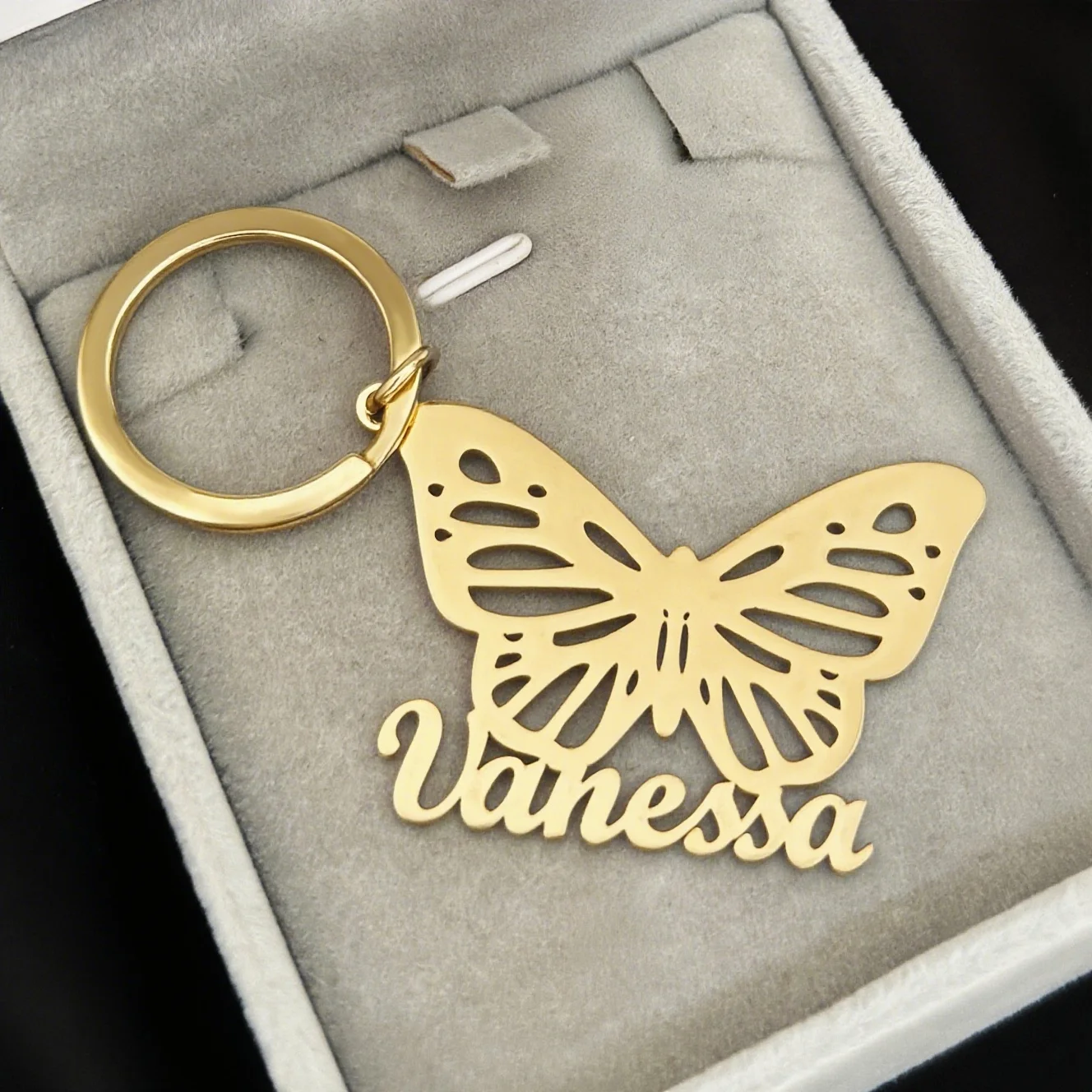 

Индивидуальный персонализированный брелок с подвеской в виде бабочки с лазерной гравировкой из нержавеющей стали для мужчин и женщин, логотип компании, памятный подарок