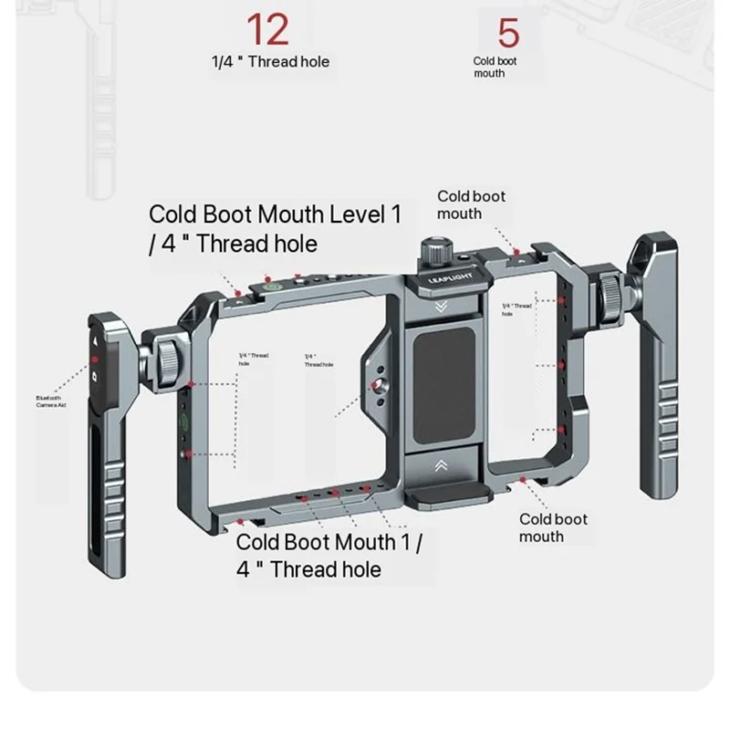 Leaplight-Universal Phone Camera Cage com Dual Hand, Smartphone Video Rig Kit, Vlog para iPhone e Android, Tripé Light Grip