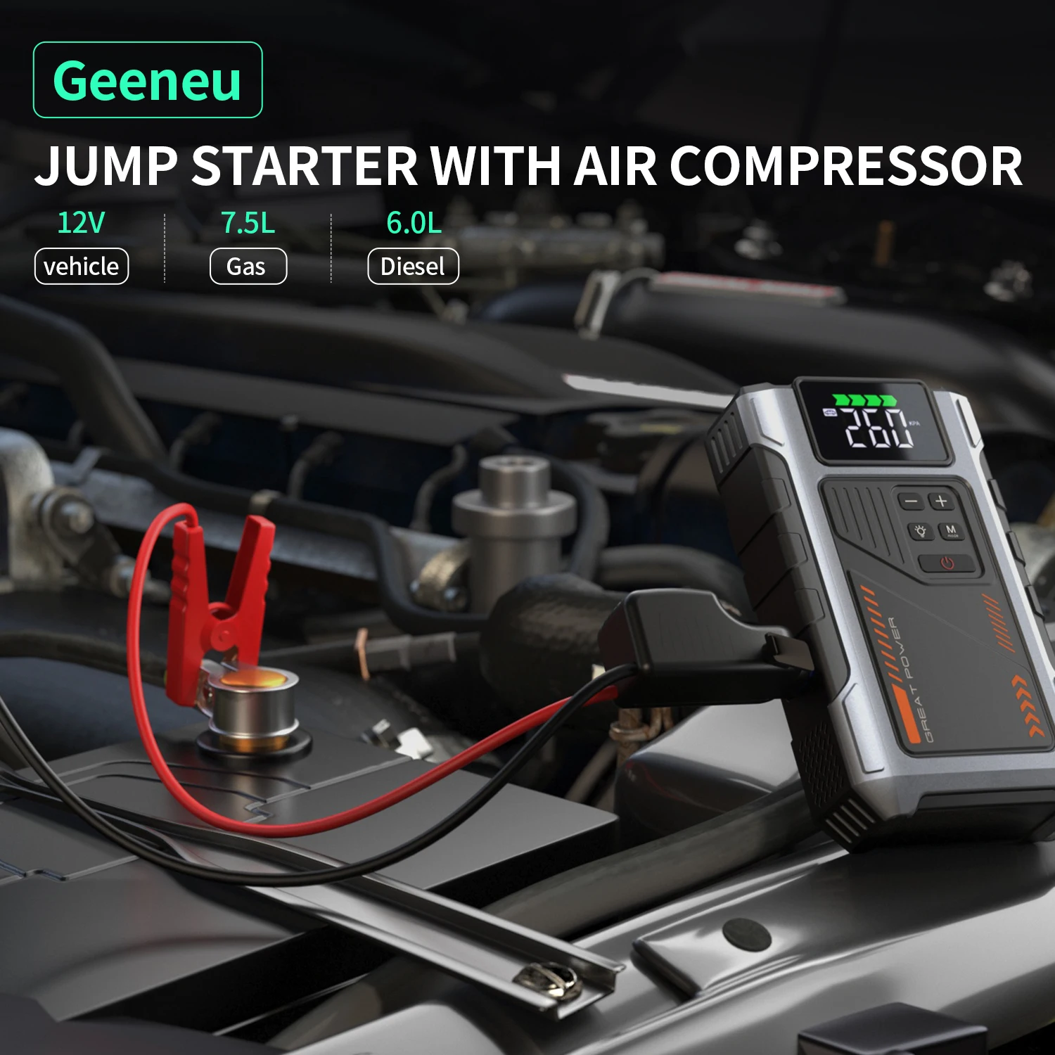 Portable Car Jump Starter With Air Compressor, 4000A Peak(7.5L Gas, 6.5L Diesel) , Jump Starter Battery PackWith150 PSl Tire Inf
