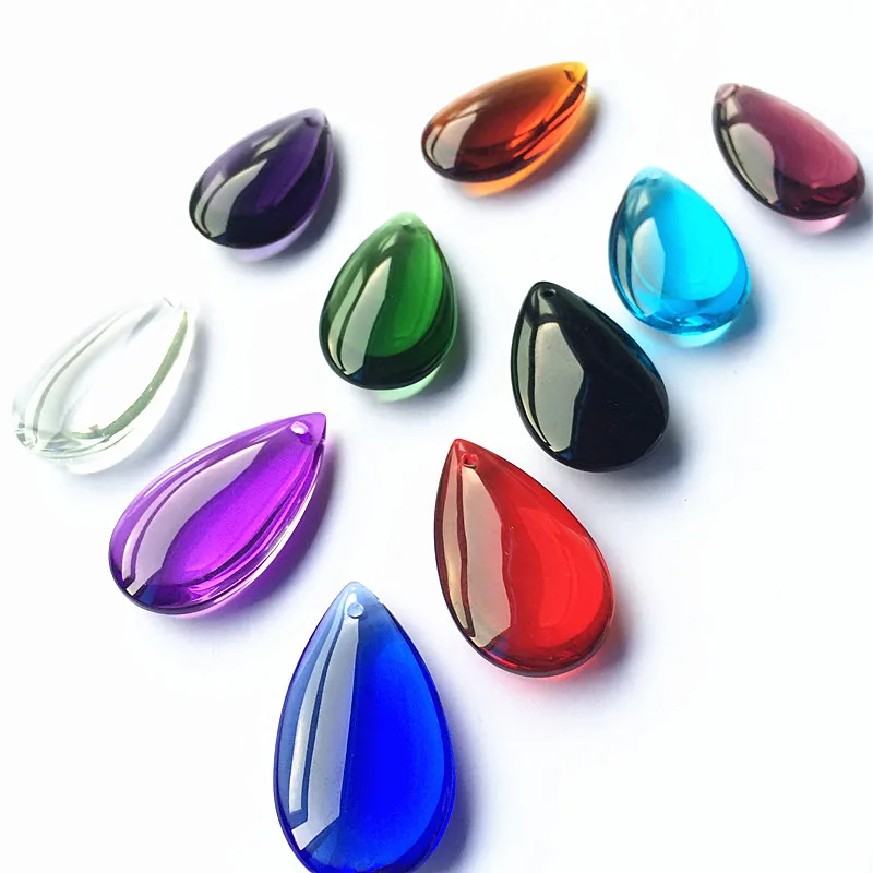 Hot Selling 38mm Glass Smooth Waterdrop Multicolor Stone Wedding Party/ Garden Hanging Decoration For Chandelier Curtain Pendant