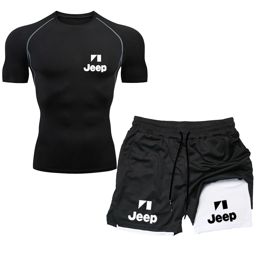 

Men's JEEP printed compression shirt - Fitness and sports base layer shirt - Short-sleeved quick-drying sports T-shirt - Top gar
