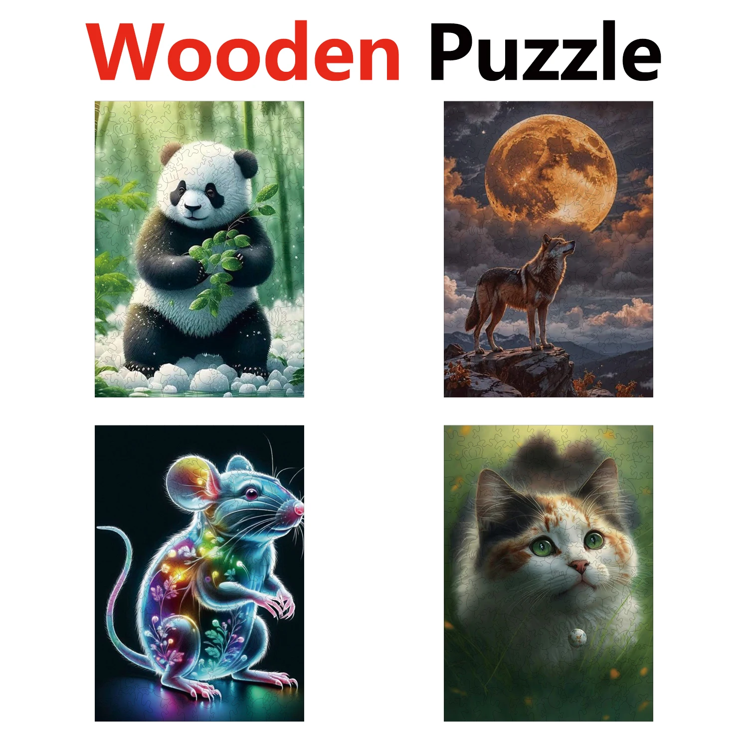 

Panda Wolf Mouse Cat Animal Puzzles High Quality Jigsaw Puzzle Wooden Puzzle Best Christmas Gift