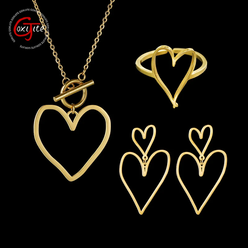 

Goxijite Customized Hand-painted Heart Pattern Necklace Earrings For Women Stainless Steel Custom Drawing Logo Ring Jewelry Gift