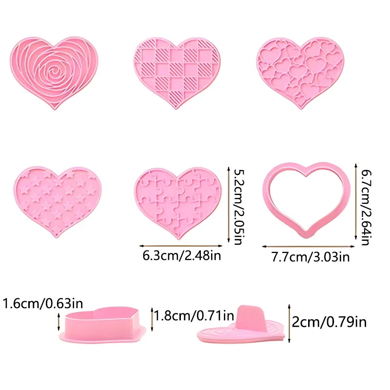 7 قطعة مجموعة قاطعة البسكوت شكل قلب قالب البسكويت المعجنات الضغط عيد الحب كوكي ختم بيكر قالب الخبز أدوات المعجنات #6