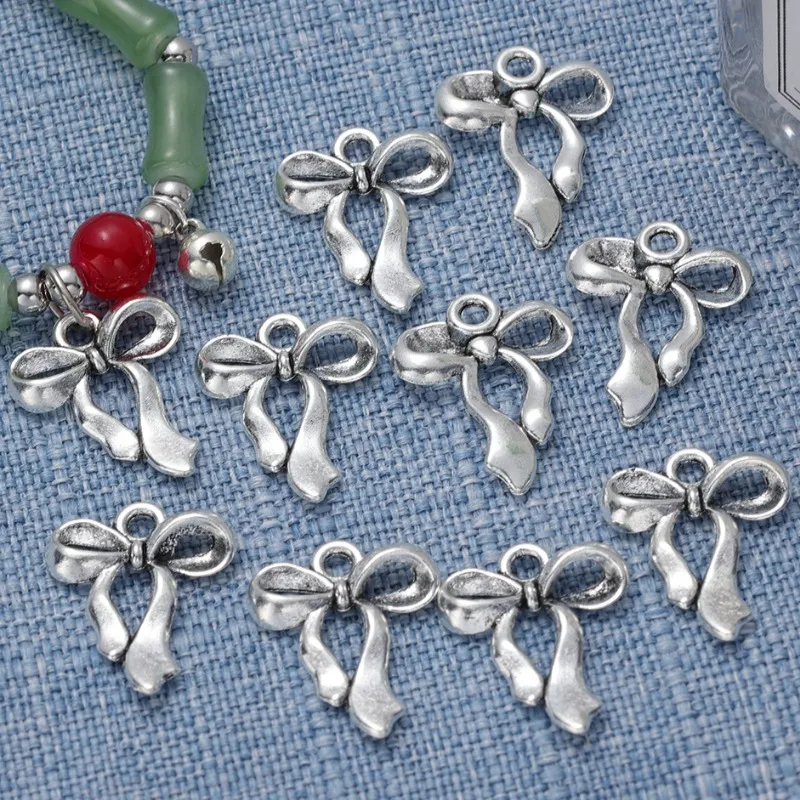 DIY Cute Bow Pendant Y2k Convenient Bracelet Necklace Making Charms Simple Bowknot Pendants Decorative Metal Jewelry Accessories