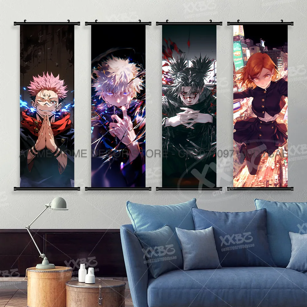Jujutsu Kaisen อะนิเมะโปสเตอร์ผ้าใบพิมพ์แขวนภาพวาด Wall Art Megumi Fushiguro Scrolls ภาพตกแต่งบ้านภาพจิตรกรรมฝาผนัง