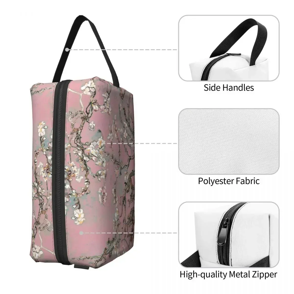 Almond Blossoms Makeup Bag Women Travel Cosmetic Organizer Cute Blossoming Almond Tree Storage Toiletry Bags