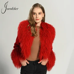 Jxwatcher Women's Wool Caot with Real Mongolian Sheep Fur  Autumn Winter Short Jacket Ladies Fashion Cashmere Wool Blend Coats