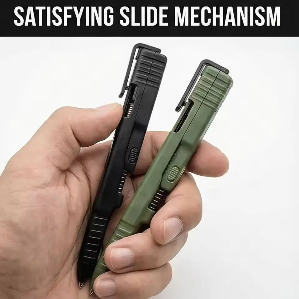 Tactical Slide Action Ballpoint Pen W/ Case Refillable Smooth Ink Pen 3D Printed Tactical-Themed Pen EDC Tool Creative Mens Gift