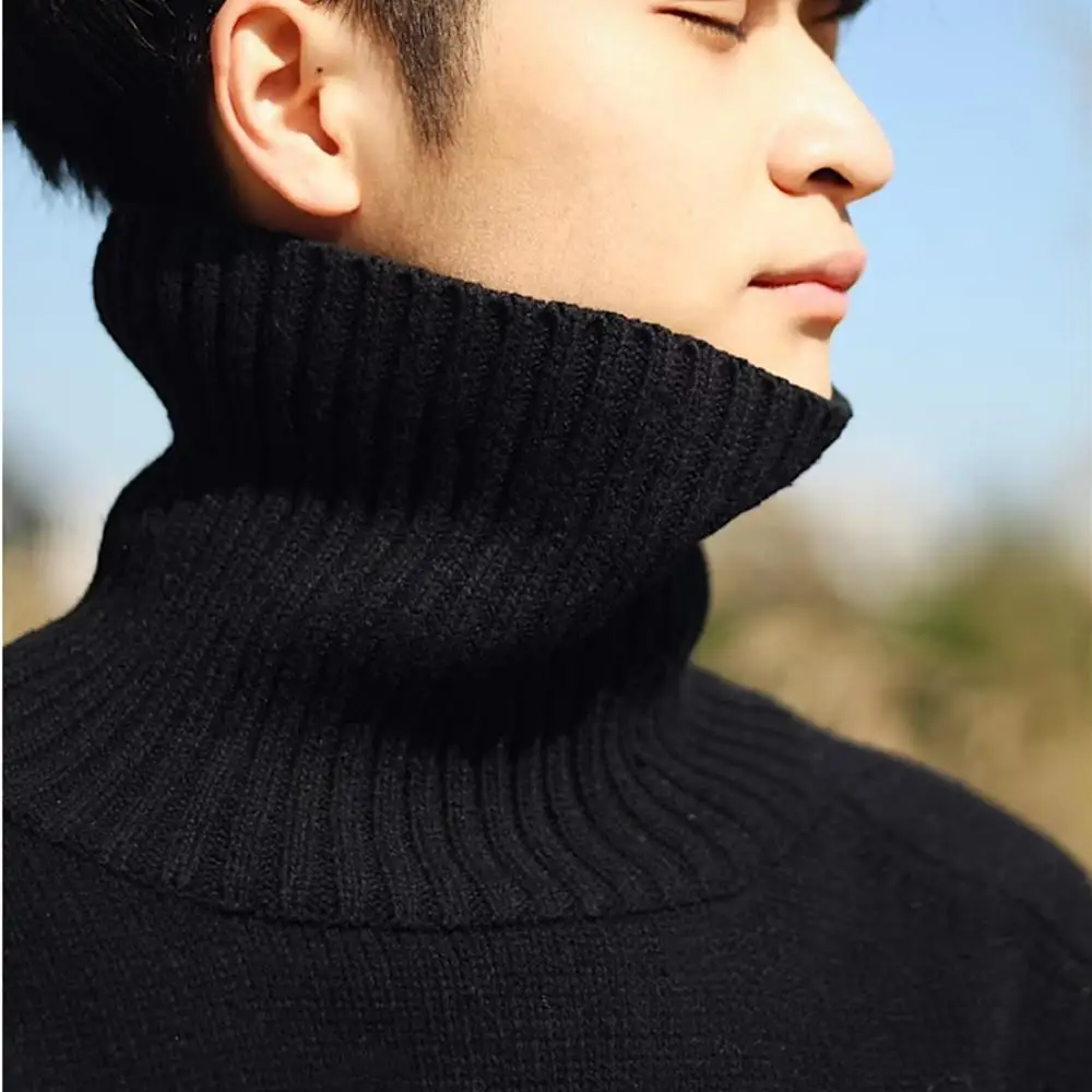 Bufanda de anillo de punto de Cachemira para hombre, cuello alto de algodón desmontable coreano para invierno, calentador de cuello falso a rayas a la moda para hombre