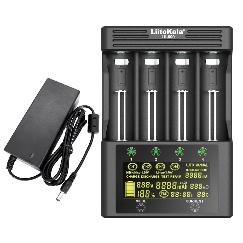 Liitokala Lii 600 Smart Charger For 1.2v 3.7v Rechargeable Batteries Charger 4 Slots Charger For Lithion Ion Battery