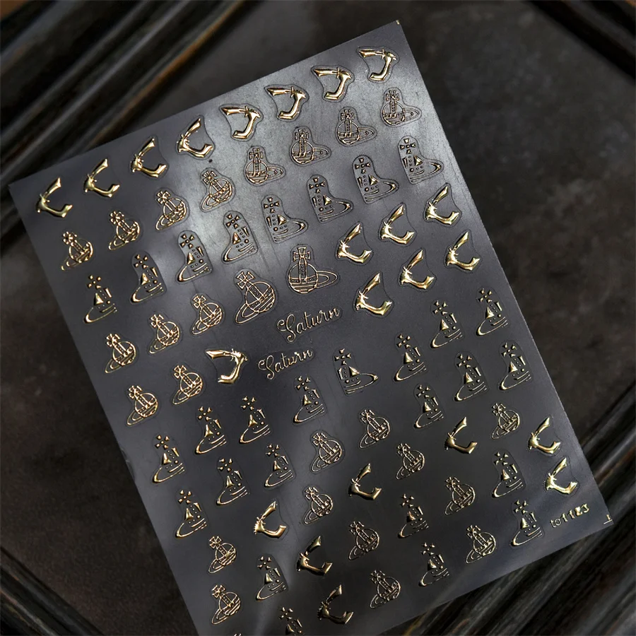 ملصقات فنية للأظافر ذهبية من كاواي ، شارات ذاتية اللصق ، ذاتية الصنع ، ريترو ، موضة ، فاخرة ، ساخنة ، ختم ، 5D ، 1