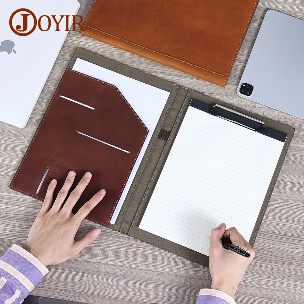 JOYIR Genuine Leather Business Portfolio Folder Personal Organizer with A4 Size Clipboard Office Work Portfolio for 12\