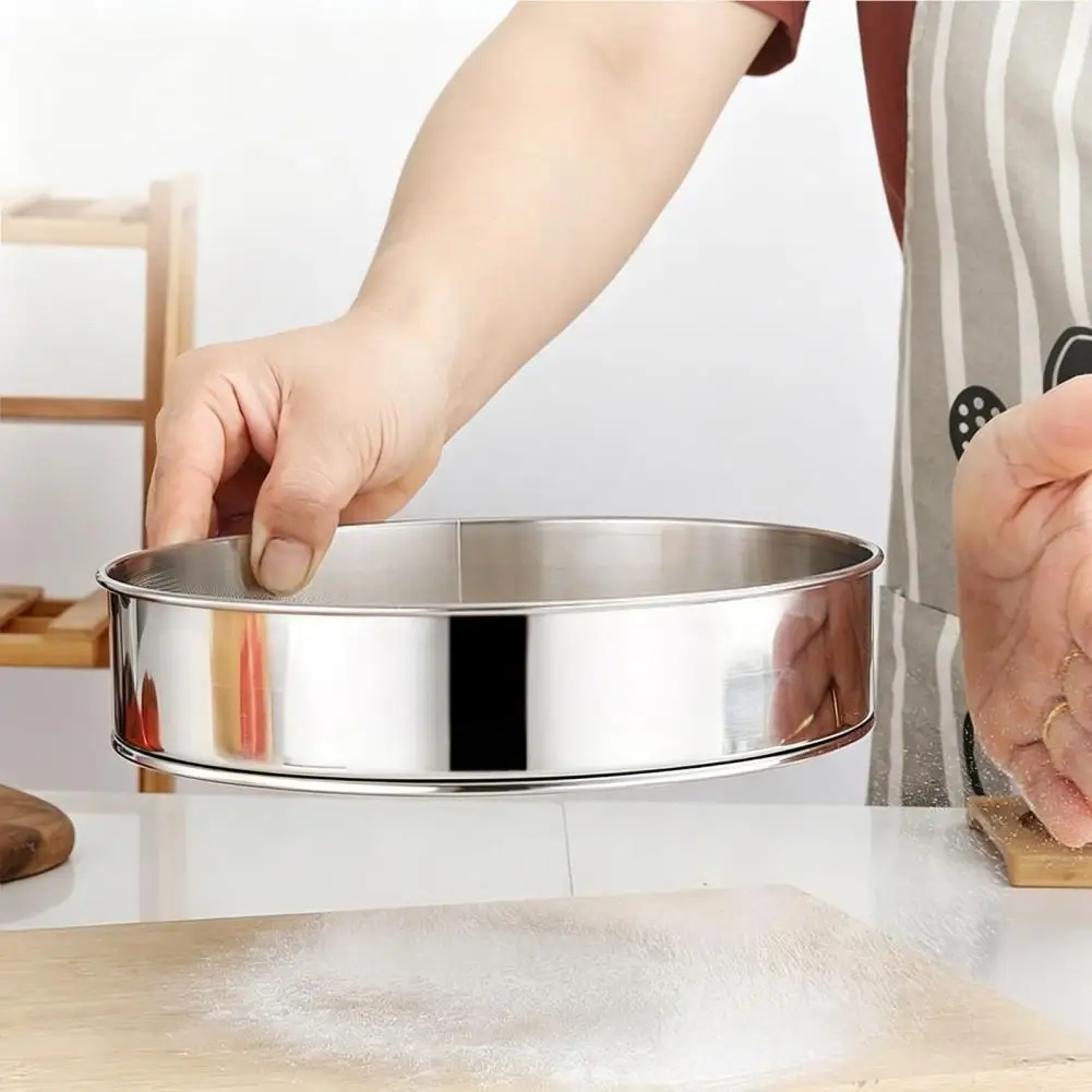 60 Mesh Hand Crank Flour Sifter Stainless Steel Sieve with Hanging Loop Circular Strainer Baking Powder Sugar Rotating Filter view 2