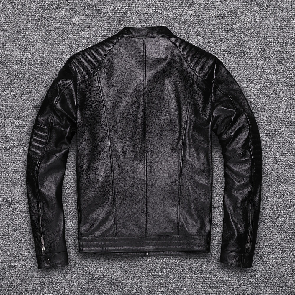 New Leather Jacket Top Layer 100% Cowhide Leather Clothes Men's Stand Collar Motorcycle Clothes  Autumn Winter Plus Size