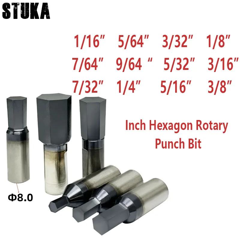 

Stuka Inch 6,35 1/4 "5/16" CT08 HSS-TiCN Роторный инструмент для протяжки Перфорационный резак 8 мм Хвостовик Внутренний шестигранник для стали