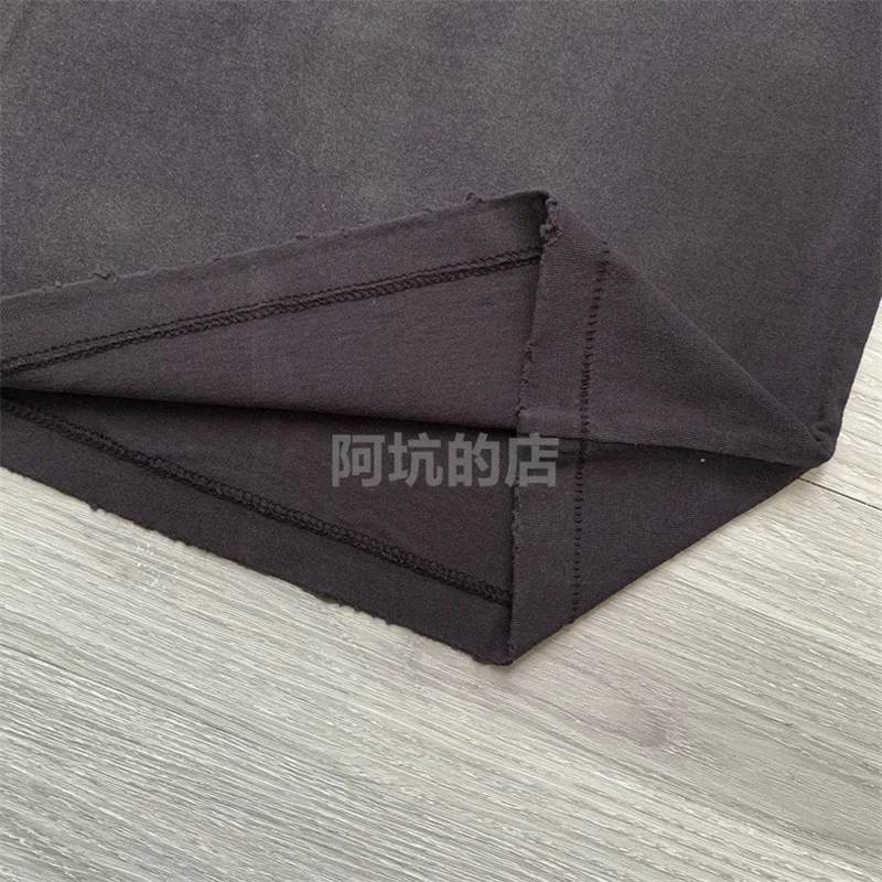 25SS القطن الخالص سانت مايكل لهب نمط هوديس الرجال النساء 1:1 غسلها أسود بأكمام طويلة تي شيرت