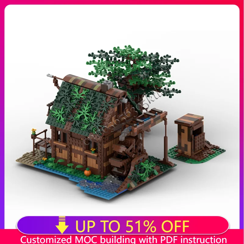 

Новые детали 1421, хит продаж, водяная мельница, модульные строительные блоки, набор моделей кирпичей, сделай сам, сборка, дисплей, игрушки, подарки на день рождения для детей