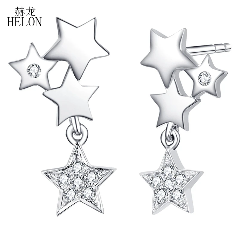 

HELON Real 18k 14k White Gold Moissanite Stars Stud Earrings Moissanite Diamonds Women Earrings Trendy with Genuine Earring Gift