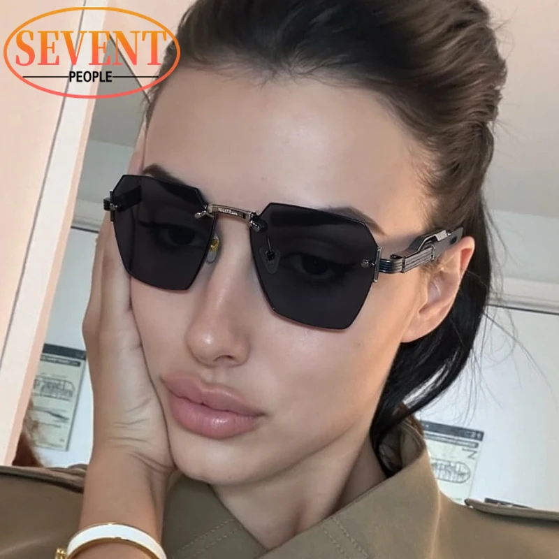 

Vintage Rimless Square Punk Sunglasses Women 2025 Luxury Brand Trendy Polygon Outdoor Shades Retro Steampunk Eyewear For Ladies